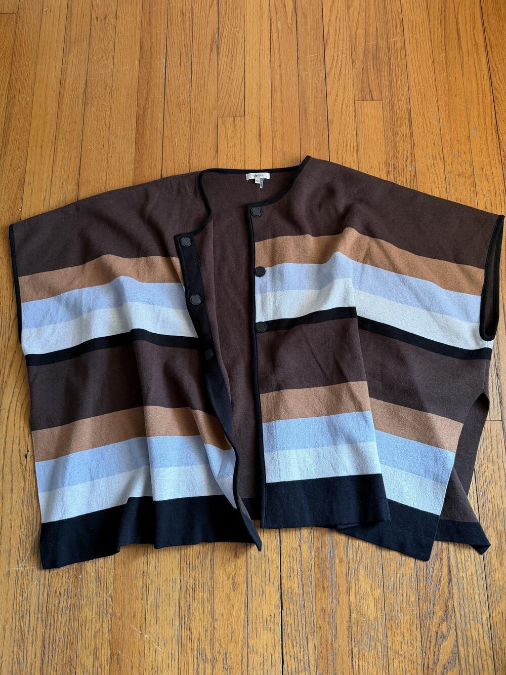 Tyler Böe Cape Womens XS/S Brown Stripe Knit Snap Front Cotton Blend Kimono